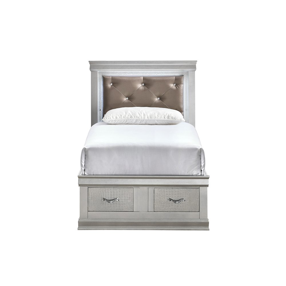 Glory Furniture Lorana Twin Bed, Silver Champagne Color. Picture 6