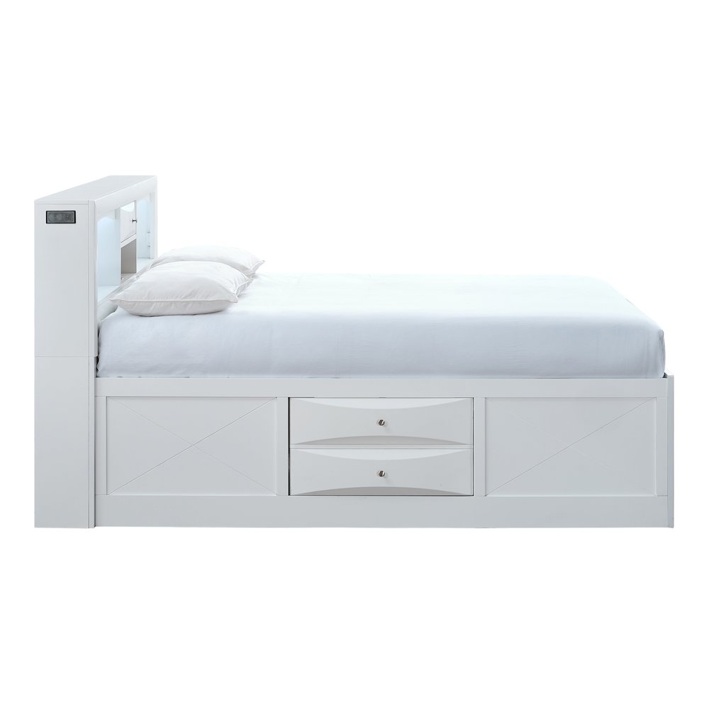 Platform Bed Frame with Headboard, Modern Wooden Bed Frame Bedroom, White, King. Picture 4