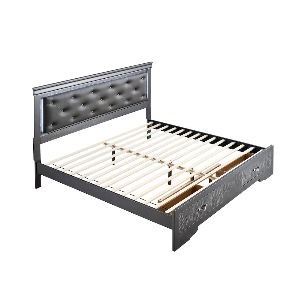 Storage Bed with LED Tufted Headboard, Modern Bedroom Beds, Gunmetal Gray, Full. Picture 5