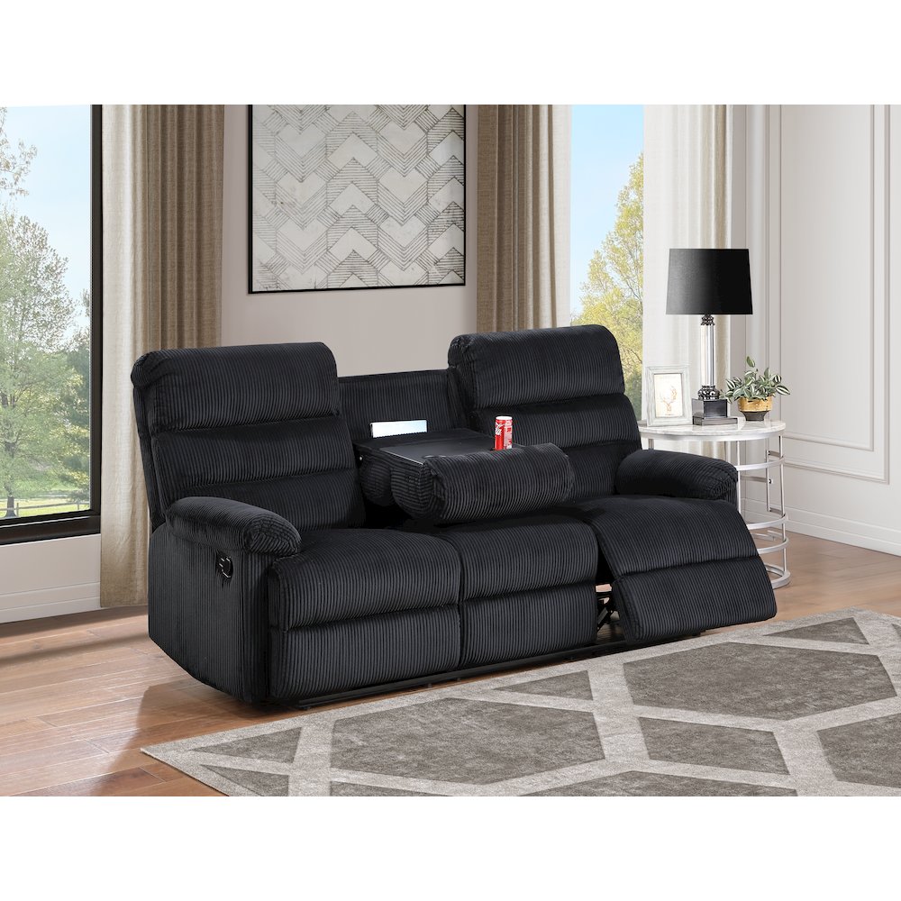 Glory Furniture Lucie Reclining Sofa, Black Color. Picture 2
