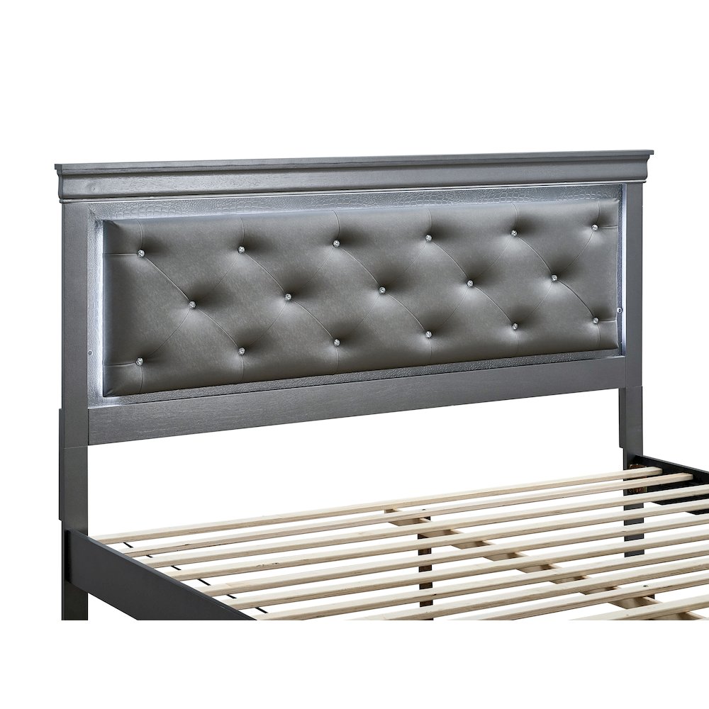 Storage Bed with LED Tufted Headboard, Modern Bedroom Beds, Gunmetal Gray, Queen. Picture 6