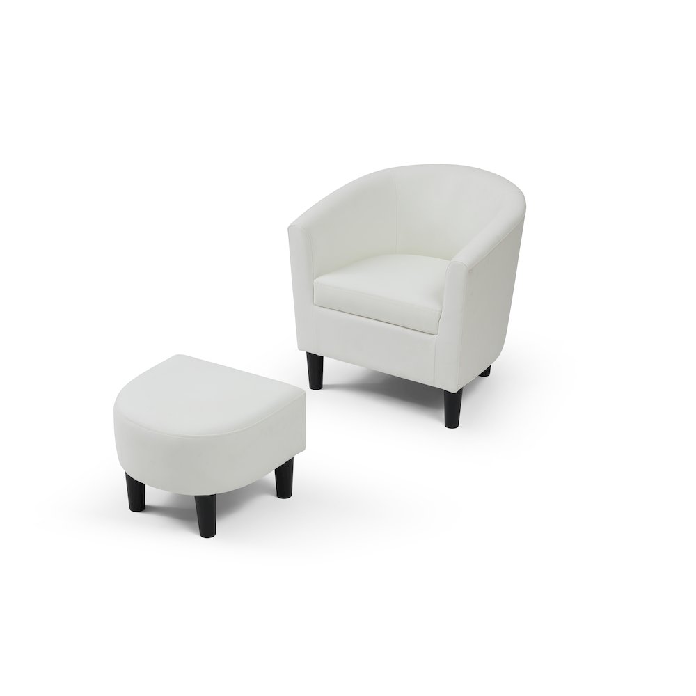 Accent Chair with Ottoman Set, Compact Lounge Chair for Bedroom, White. Picture 4