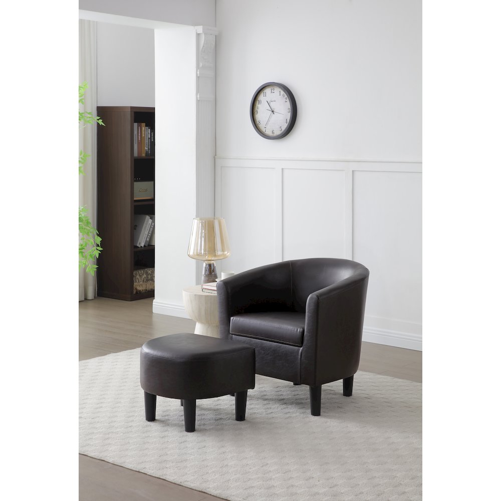 Accent Chair with Ottoman Set, Compact Lounge Chair for Bedroom, Dark Brown. Picture 2