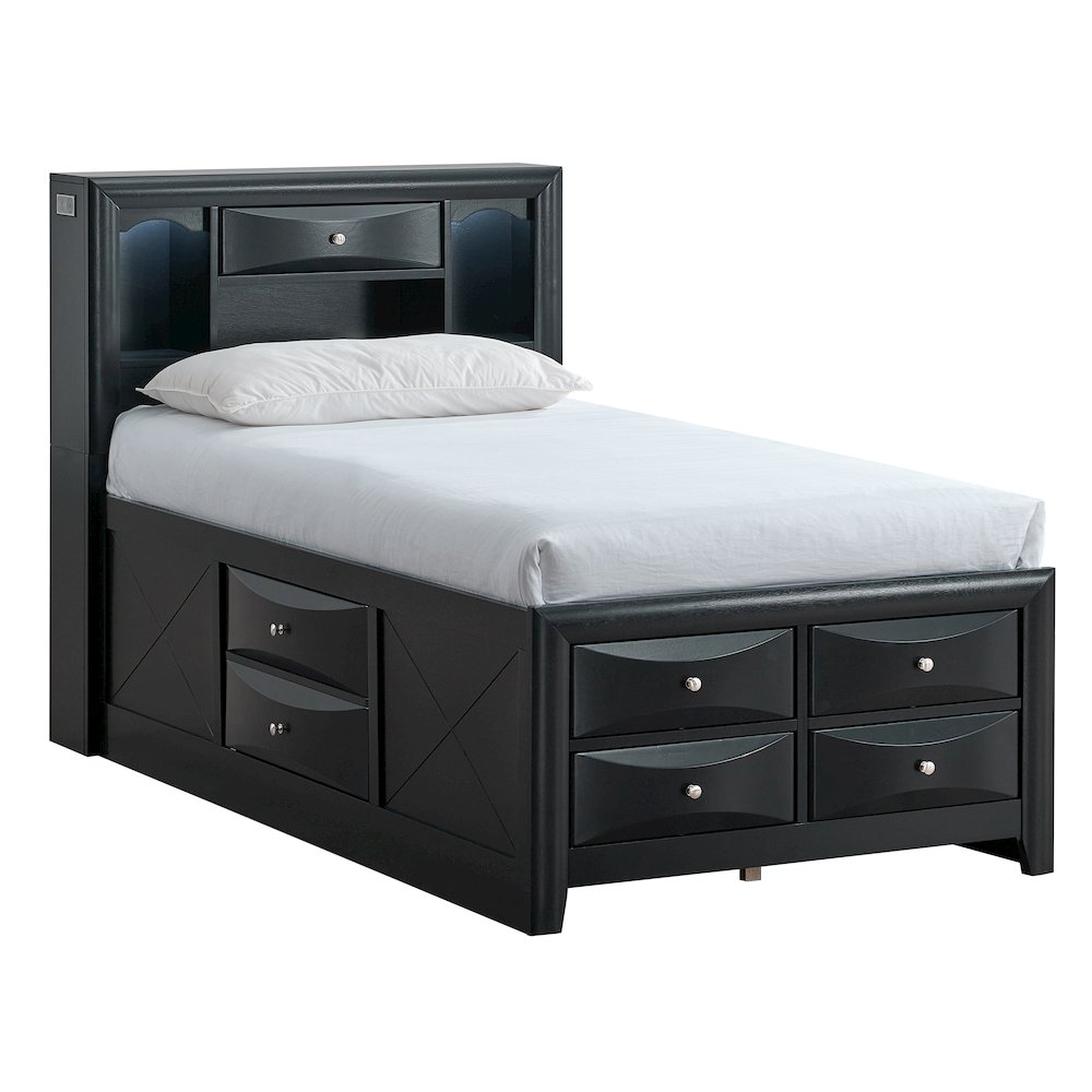 Platform Bed Frame with Headboard, Modern Wooden Bed Frame Bedroom, Black, Twin. Picture 1