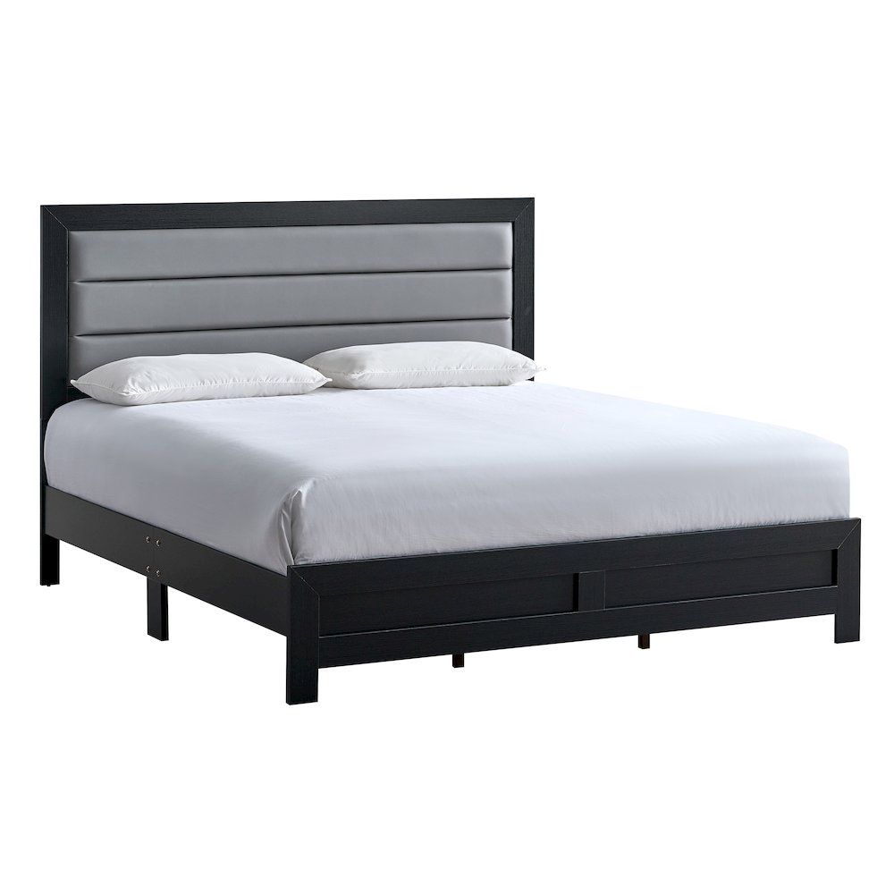 Wooden Platform Bed Frame with Headboard, Bedroom Bed Furniture, Black, King. Picture 1