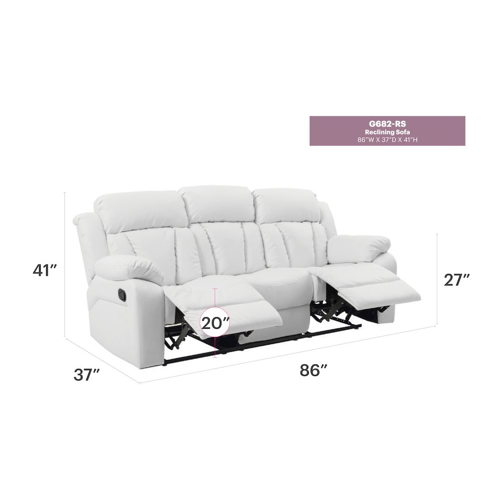 Glory Furniture Daria Reclining Sofa in White Color. Picture 6