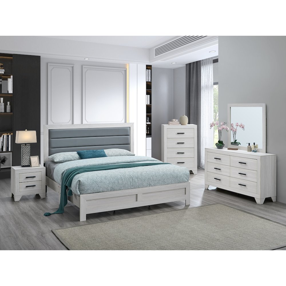 Wooden Platform Bed Frame with Headboard, Bedroom Bed Furniture, Beige, King. Picture 6
