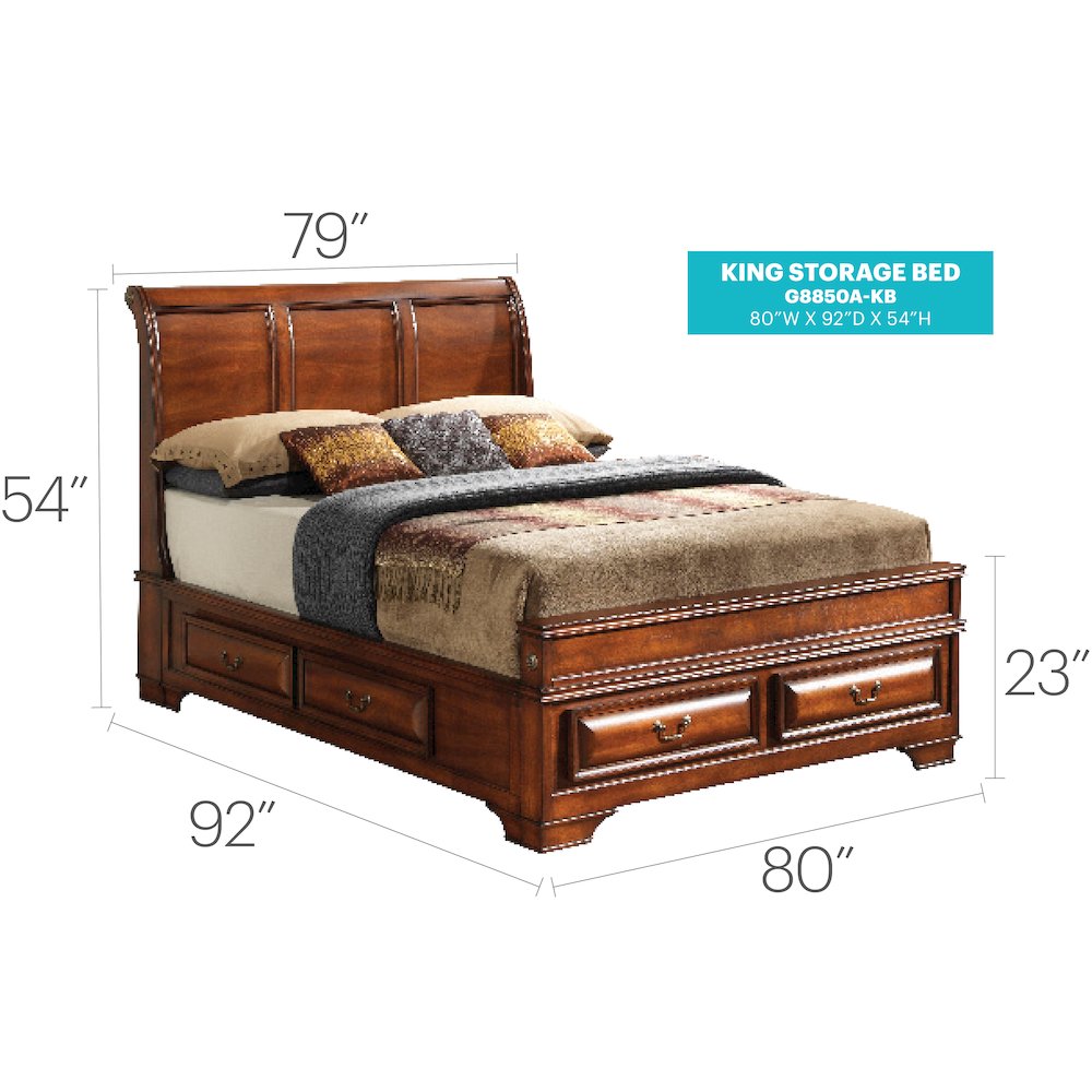 Glory Furniture LaVita King Storage Bed in Oak Color. Picture 4