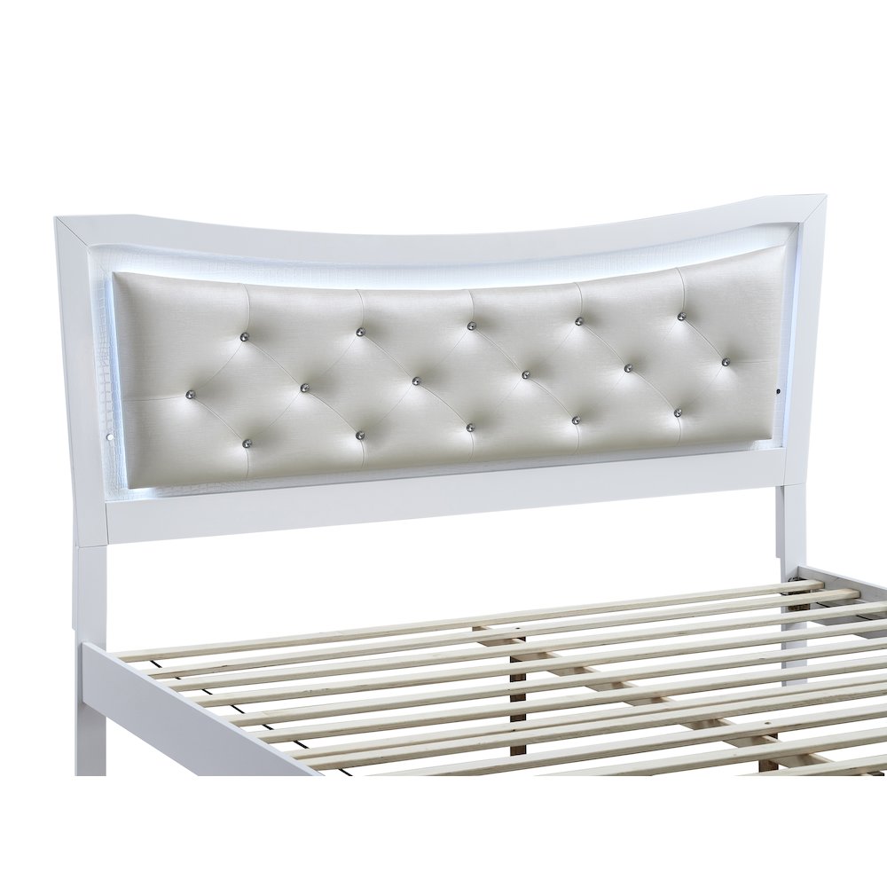 Storage Bed with LED Tufted Headboard, Bedroom Beds, Sparkling White, Queen. Picture 6