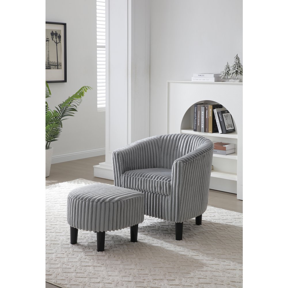Accent Chair with Ottoman Set, Compact Lounge Chair for Bedroom, Gray. Picture 2