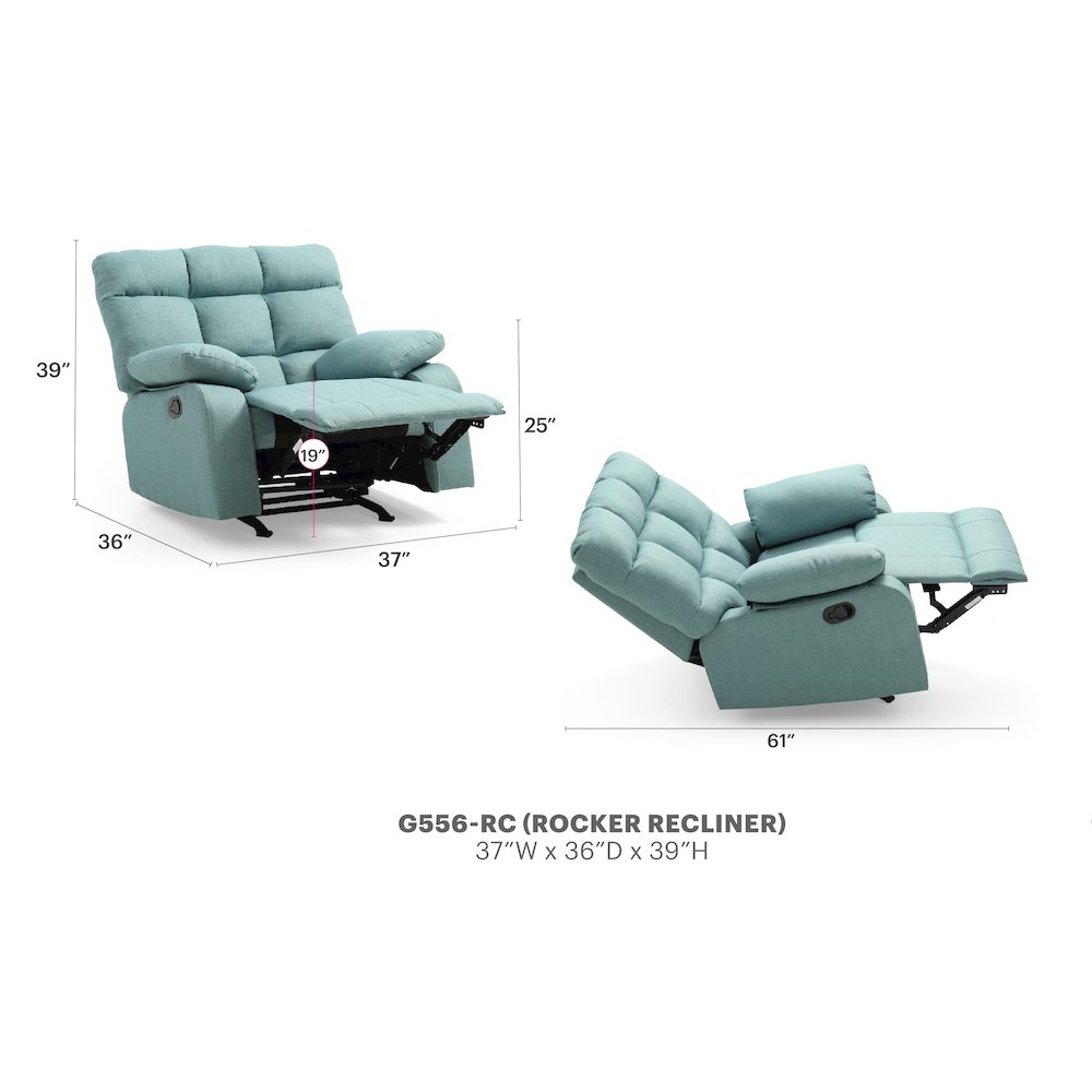 Glory Furniture Cindy Recliner in Teal Color. Picture 7