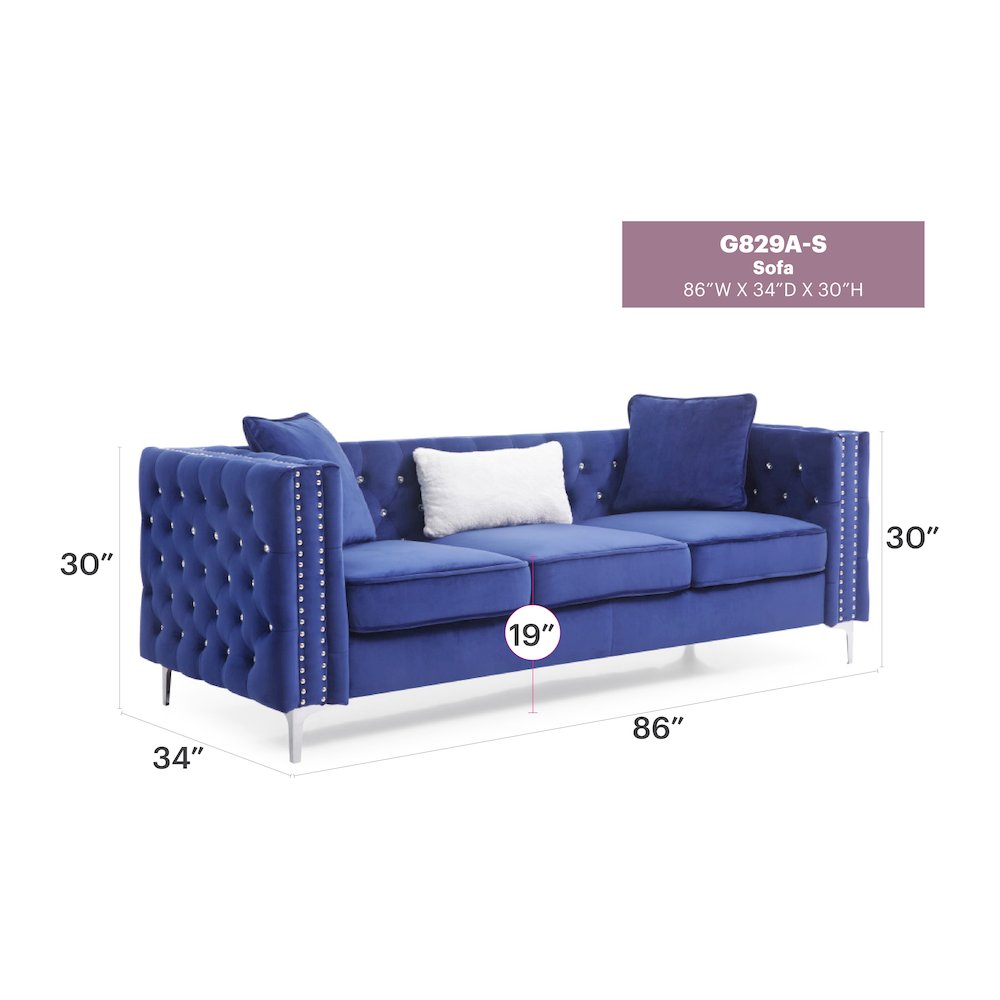 Glory Furniture Paige Sofa in Blue Color. Picture 6