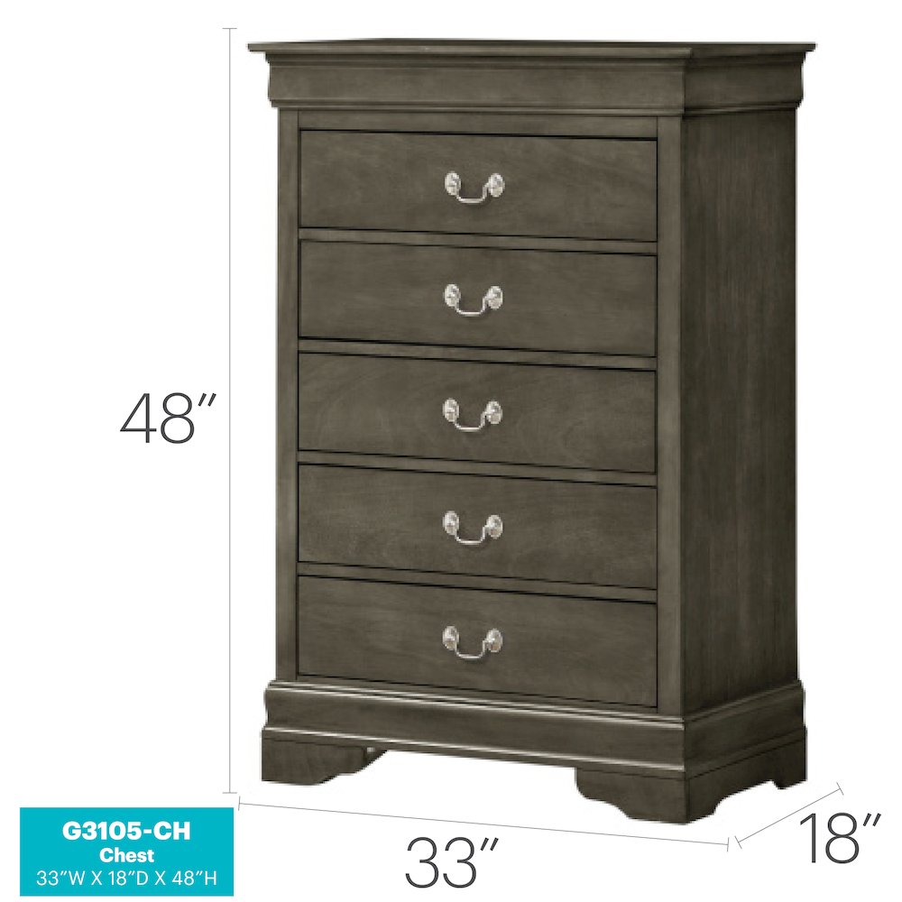 Glory Furniture Louis Phillipe Chest in Gray Color. Picture 9