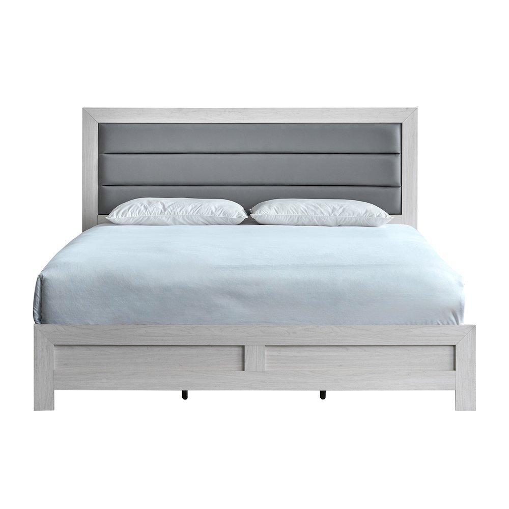 Wooden Platform Bed Frame with Headboard, Bedroom Bed Furniture, Beige, Full. Picture 3