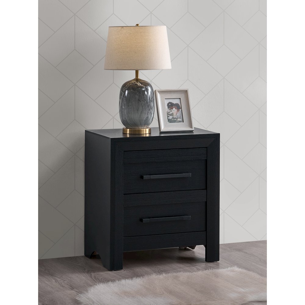 Nightstand with 2 Dovetail Drawers, Fully Assembled Bedside Table Bedroom, Black. Picture 2