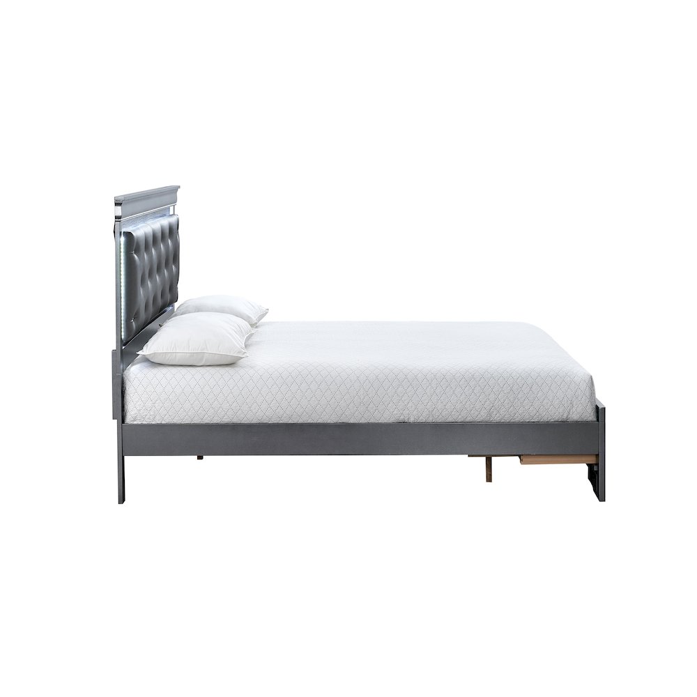 Storage Bed with LED Tufted Headboard, Modern Bedroom Beds, Gunmetal Gray, King. Picture 4