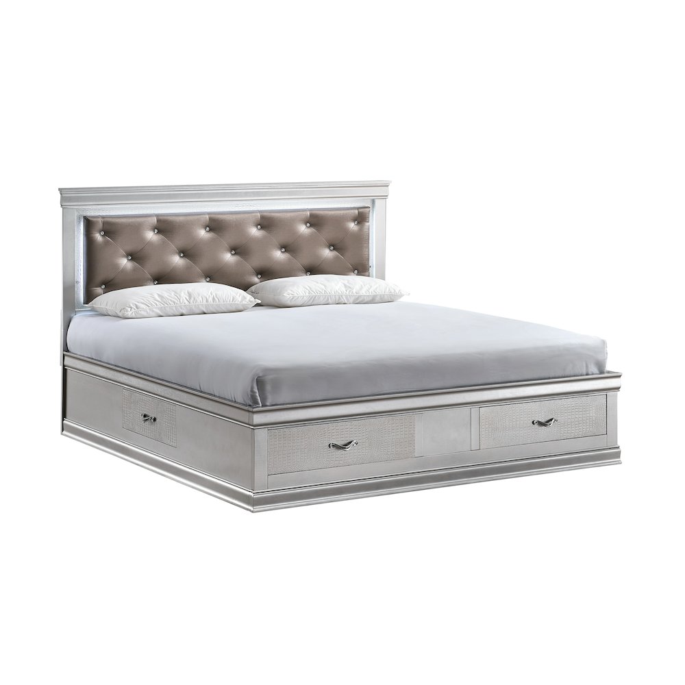 Glory Furniture Lorana King Bed, Silver Champagne Color. Picture 1
