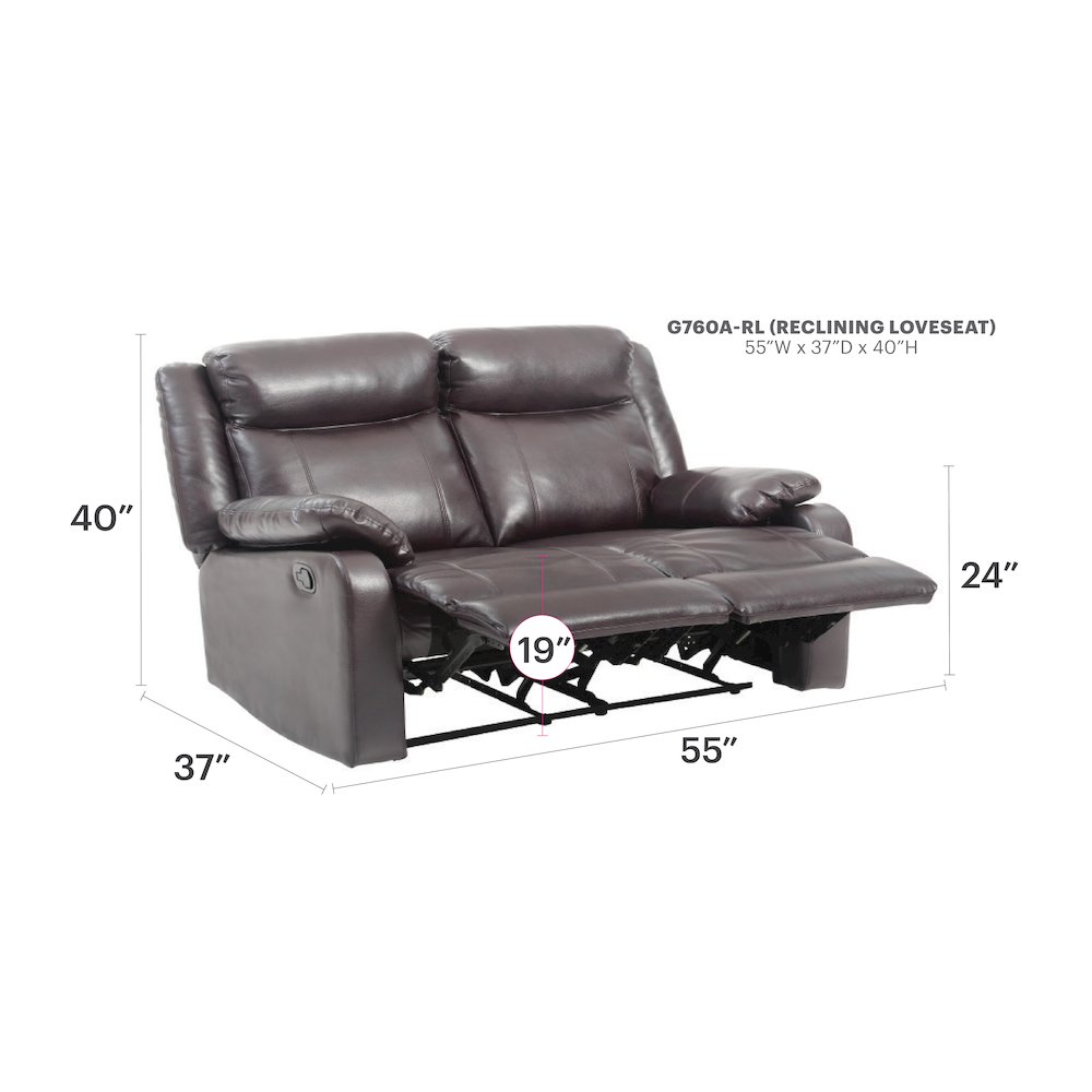 Glory Furniture Ward Reclining Loveseat in Dark Brown Color. Picture 6