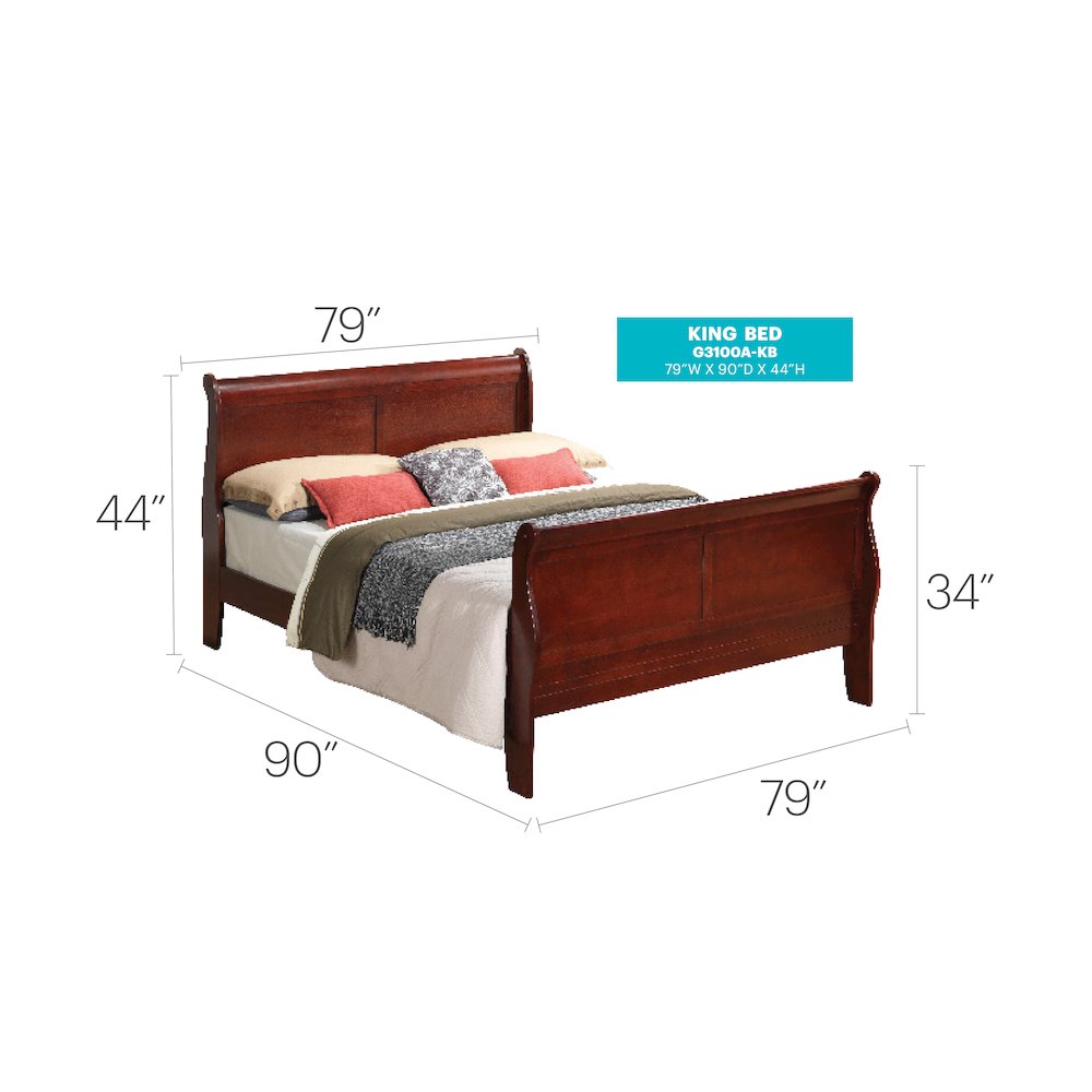 Glory Furniture Louis Phillipe King Bed in Cherry Color. Picture 4