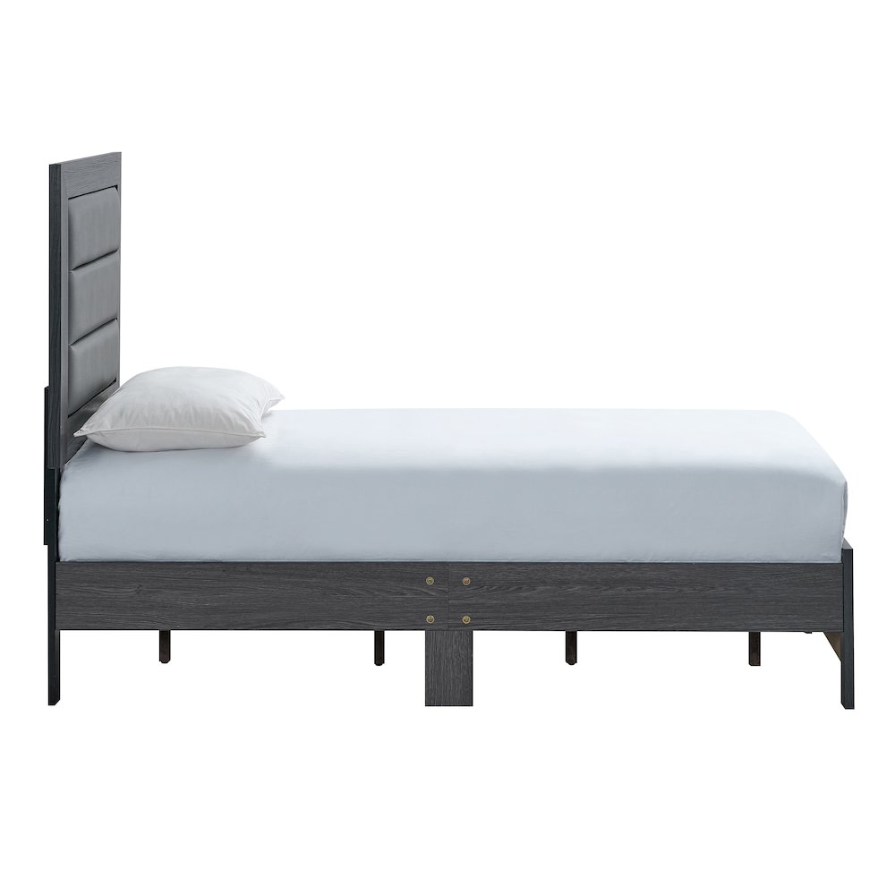Wooden Platform Bed Frame with Headboard, Bedroom Bed Furniture, Gray, Twin. Picture 4