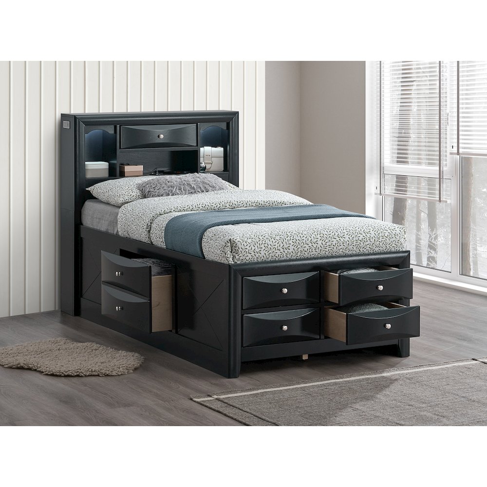 Platform Bed Frame with Headboard, Modern Wooden Bed Frame Bedroom, Black, Twin. Picture 2