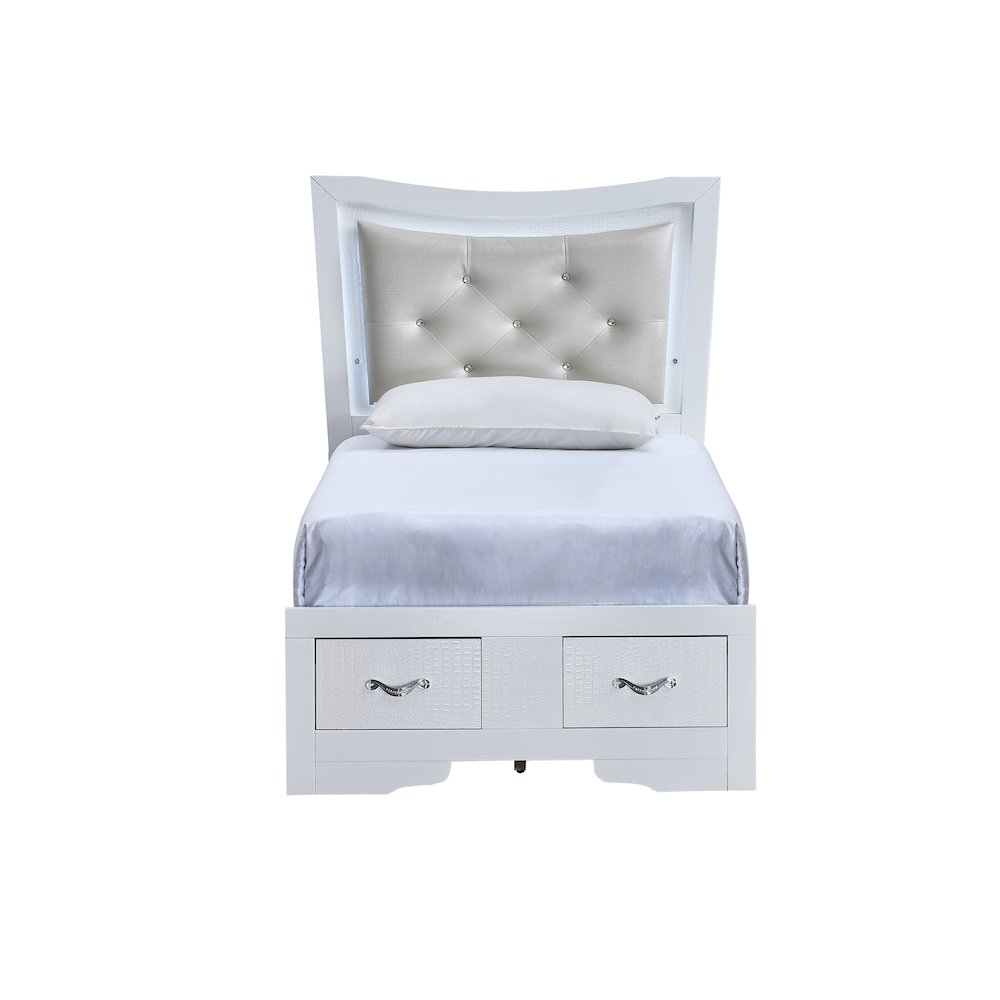 Storage Bed with LED Tufted Headboard, Bedroom Beds, Sparkling White, Twin. Picture 3