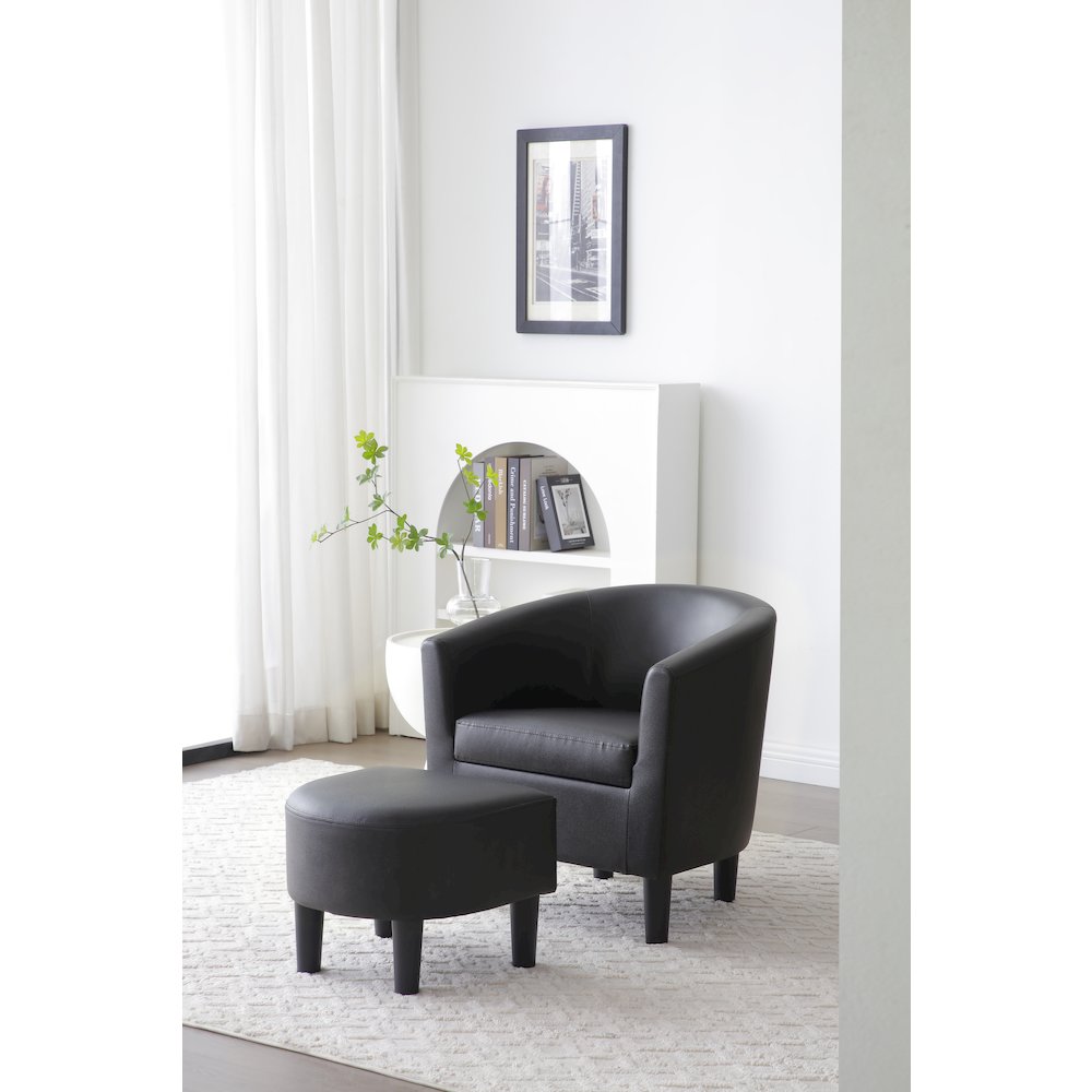 Accent Chair with Ottoman Set, Compact Lounge Chair for Bedroom, Black. Picture 2