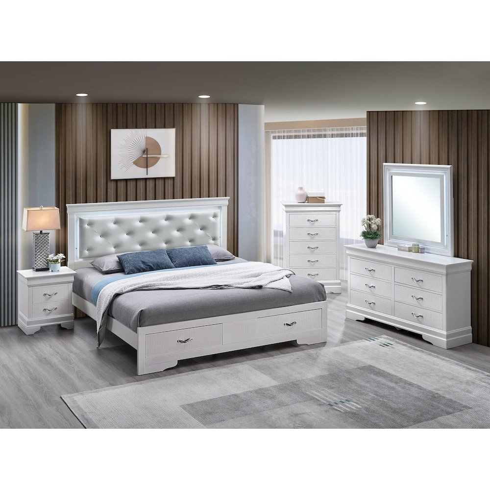 Storage Bed with LED Tufted Headboard, Bedroom Beds, Sparkling White, Twin. Picture 7