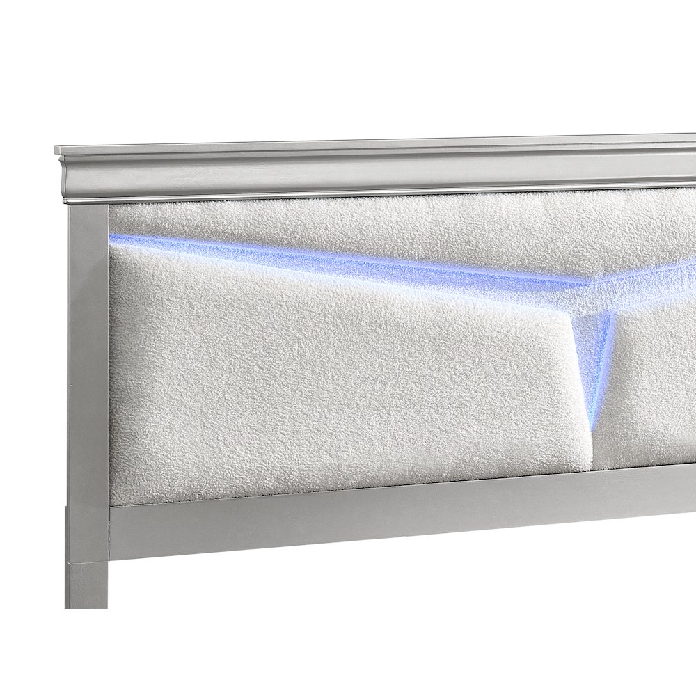Storage Bed with LED Tufted Headboard, Bedroom Beds, Silver Champagne, Queen. Picture 6