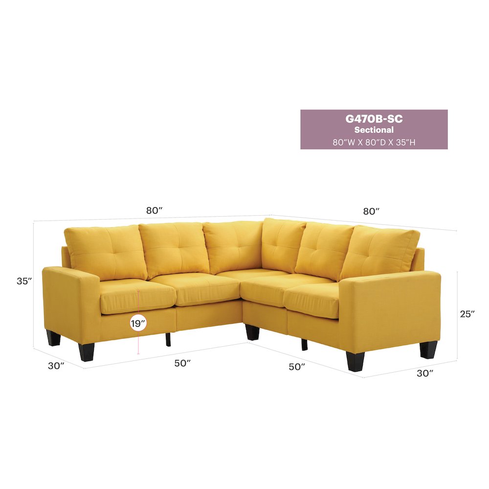 Glory Furniture Newbury   KD Sectional, Yellow. Picture 6