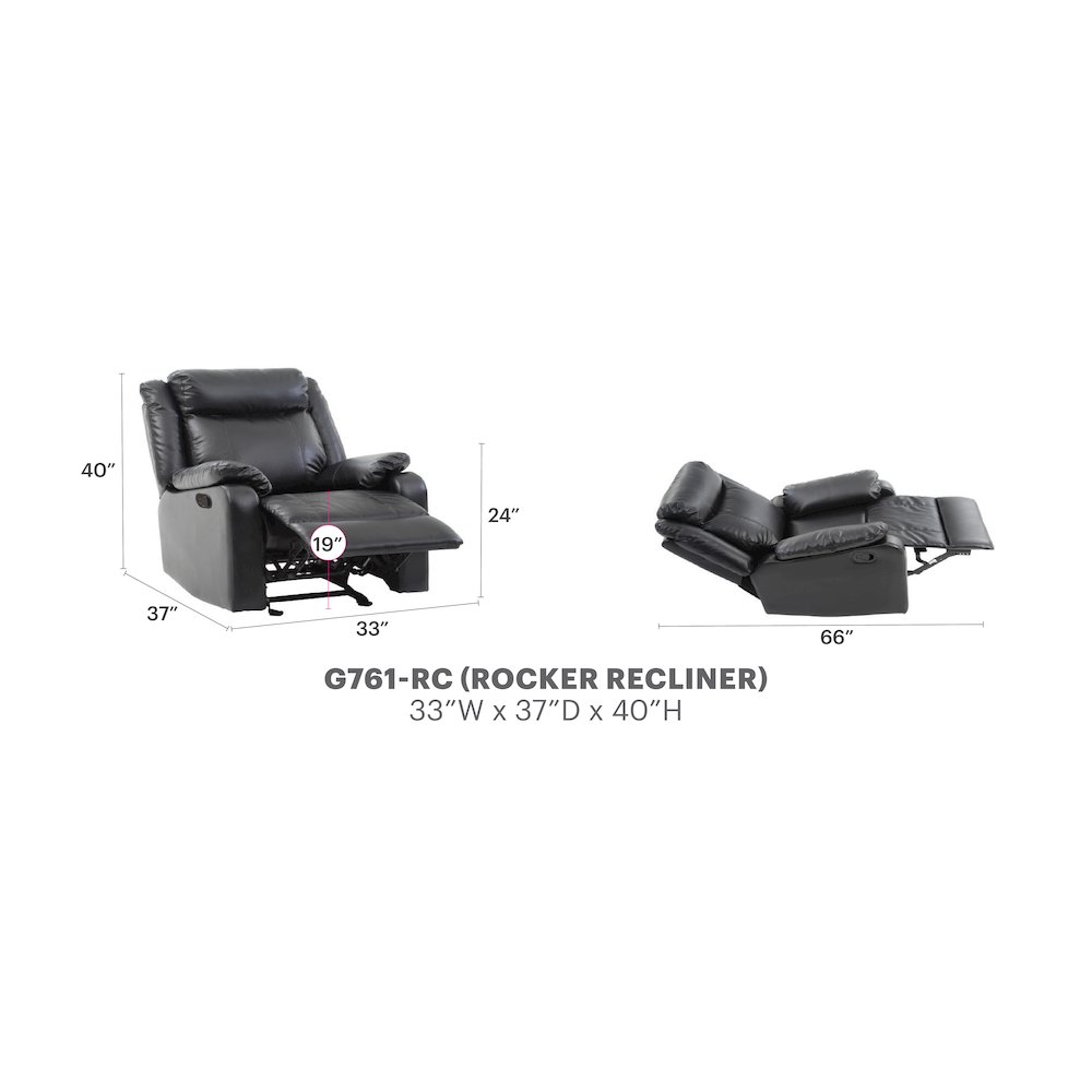 Glory Furniture Ward Rocker Recliner in Black Color. Picture 7