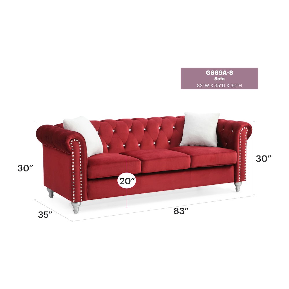 Glory Furniture Raisa Sofa in Burgundy Color. Picture 6