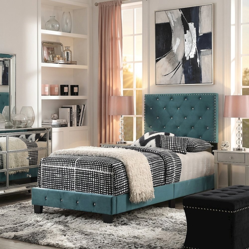 Glory Furniture Suffolk Twin Bed in Green Color. Picture 9