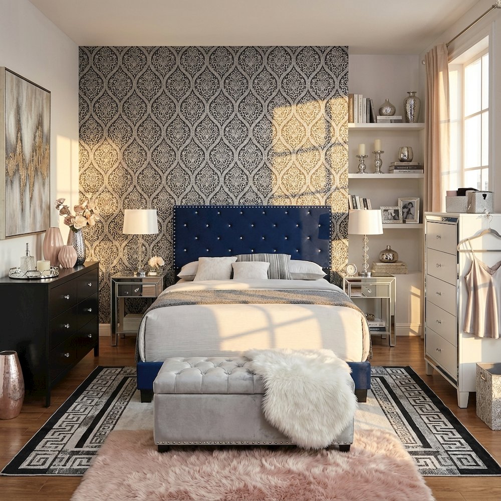 Glory Furniture Suffolk Full Bed in Navy Blue Color. Picture 7