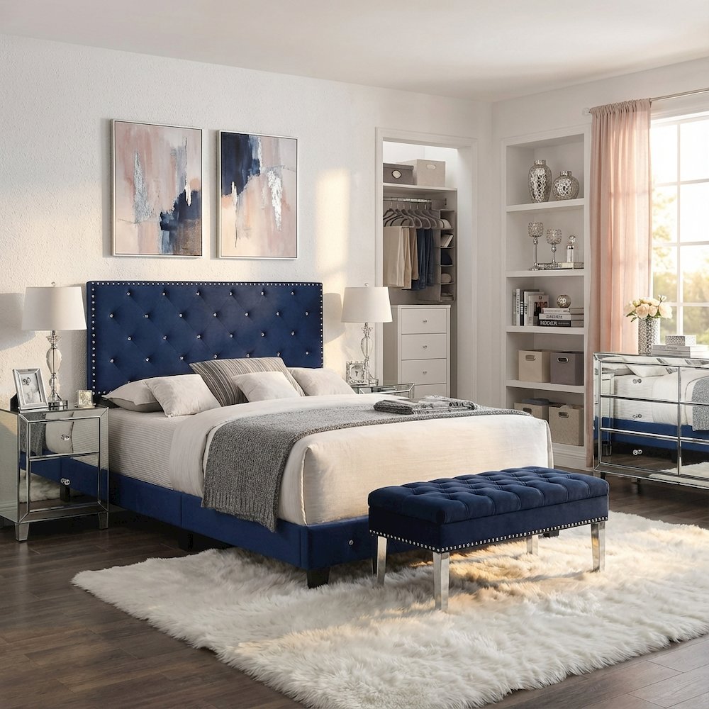 Glory Furniture Suffolk Queen Bed in Navy Blue Color. Picture 8