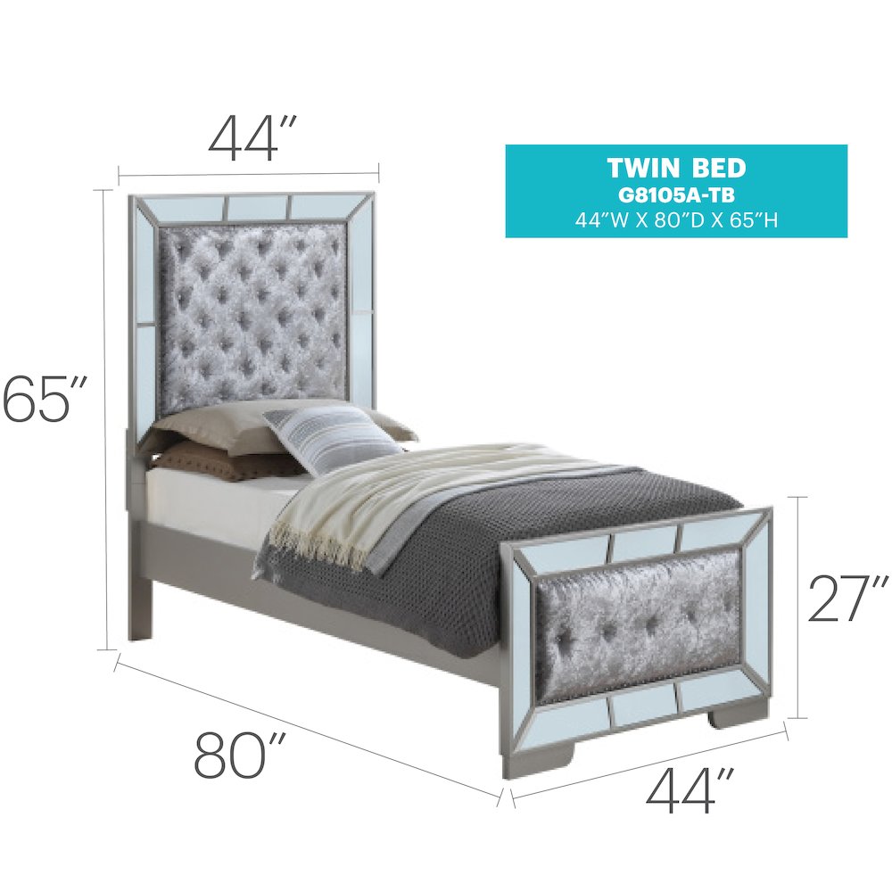 Glory Furniture Hollywood Hills Twin Bed in Champagne Color. Picture 8