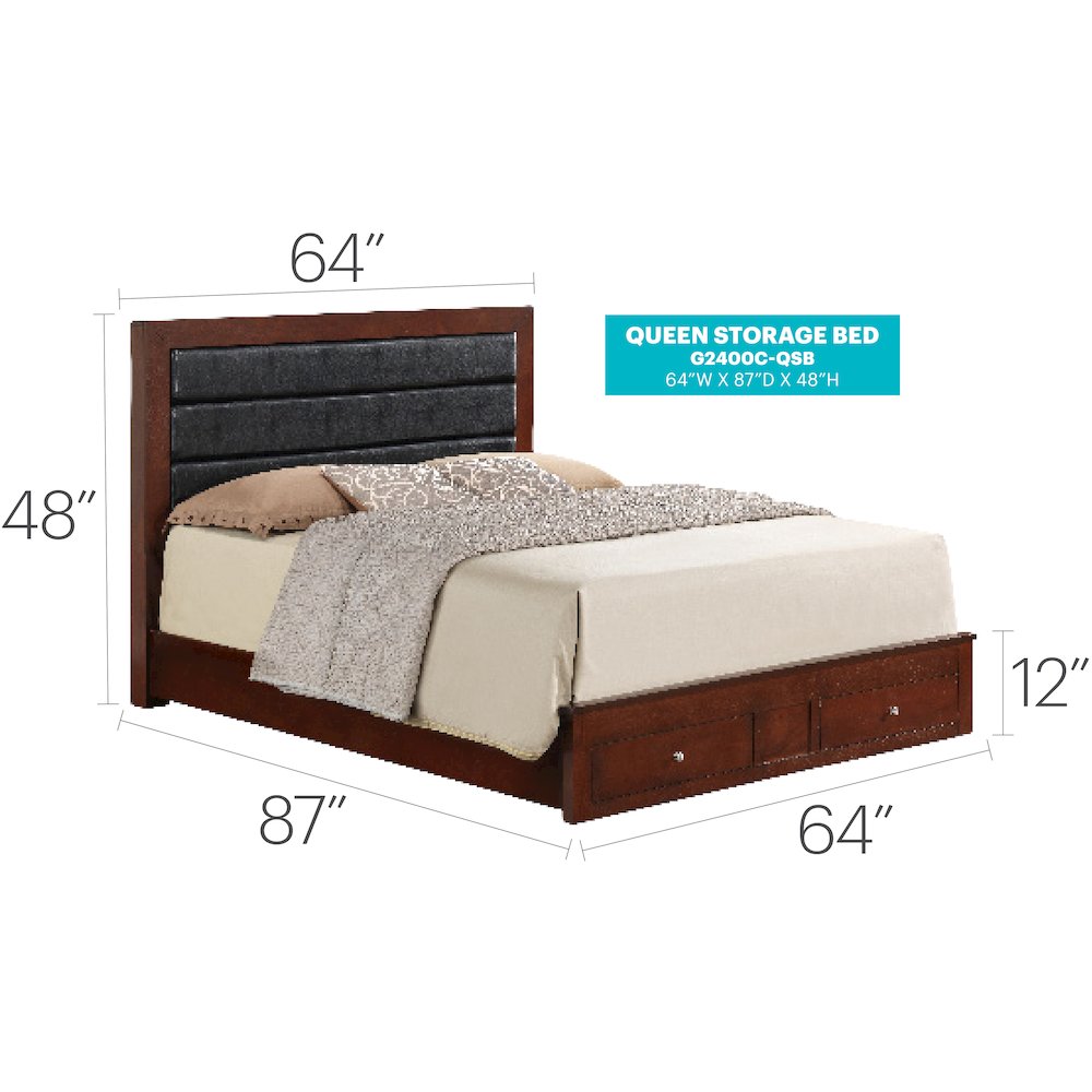 Glory Furniture Burlington Queen Storage Bed in Cherry Color. Picture 6