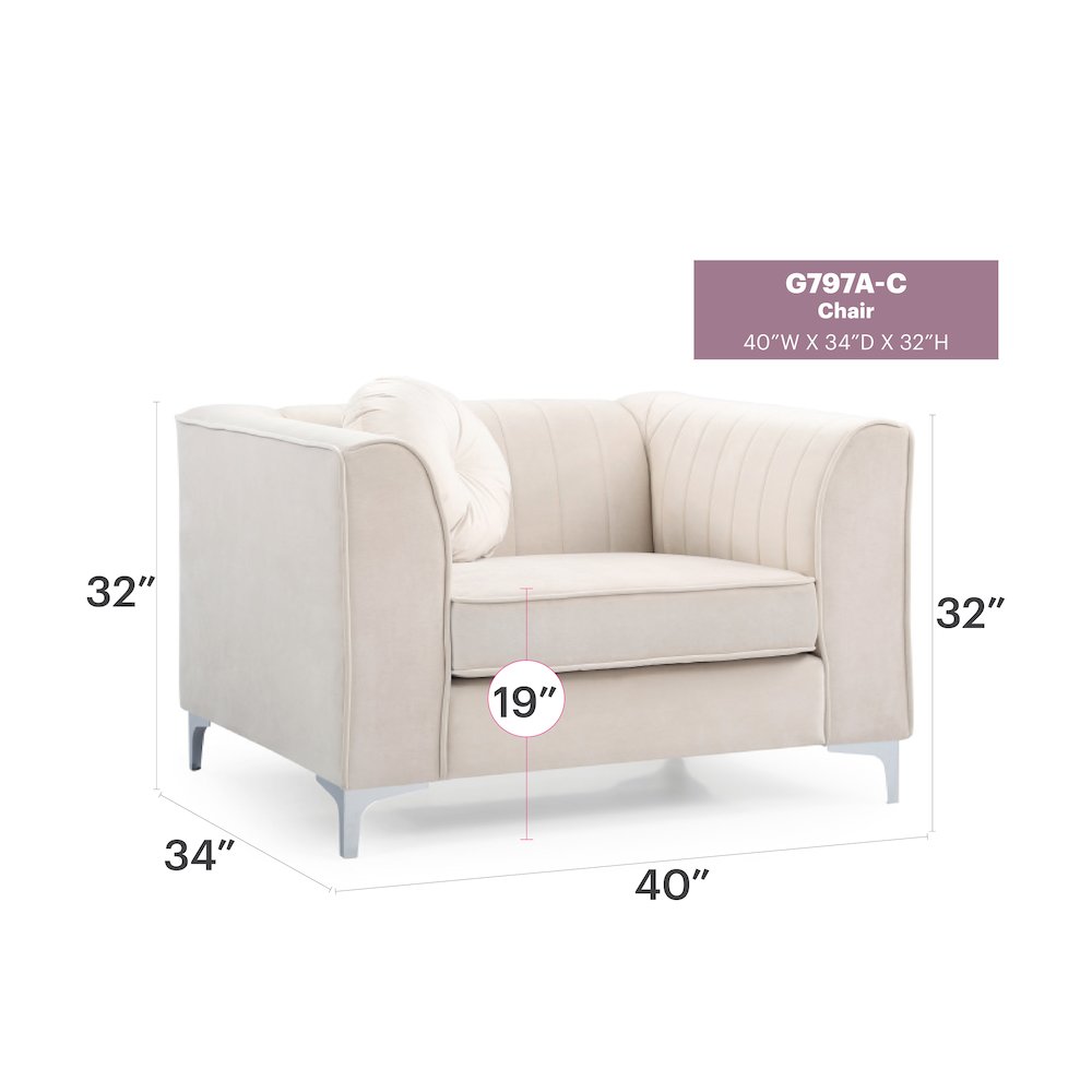 Glory Furniture Delray Accent Chair in Ivory Color. Picture 6