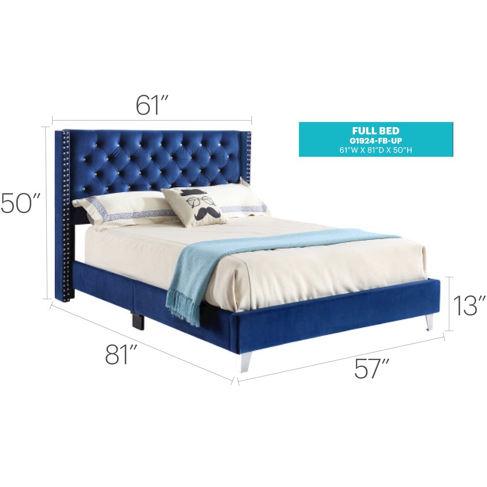 Glory Furniture Julie Full Bed in Navy Blue Color. Picture 4