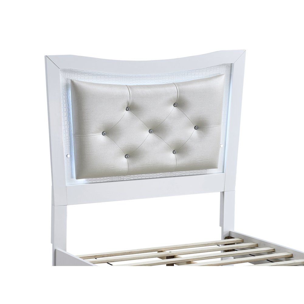 Storage Bed with LED Tufted Headboard, Bedroom Beds, Sparkling White, Full. Picture 6