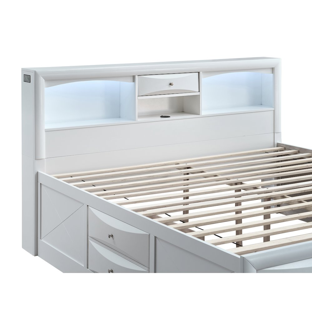 Platform Bed Frame with Headboard, Modern Wooden Bed Frame Bedroom, White, King. Picture 6