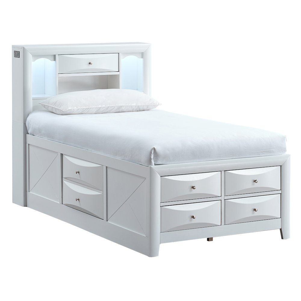 Platform Bed Frame with Headboard, Modern Wooden Bed Frame Bedroom, White, Twin. Picture 1