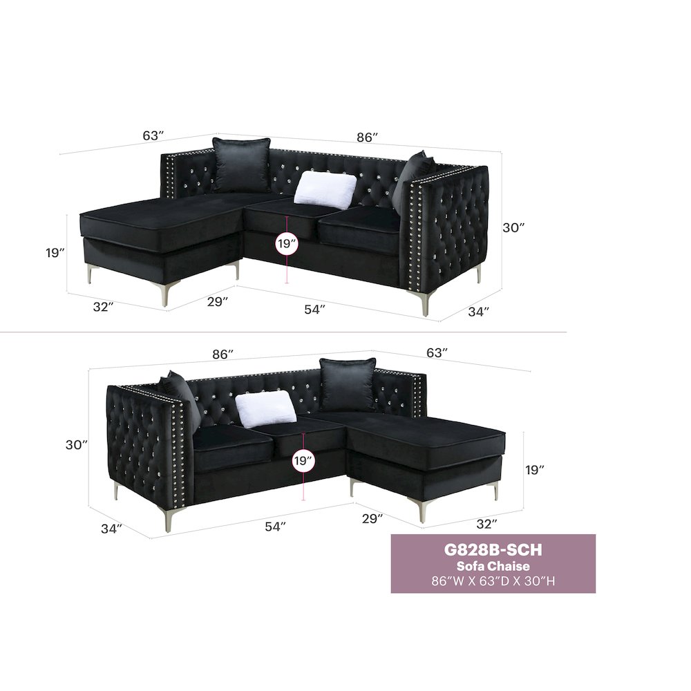 Glory Furniture Paige Sofa Chaise in Black Color. Picture 7