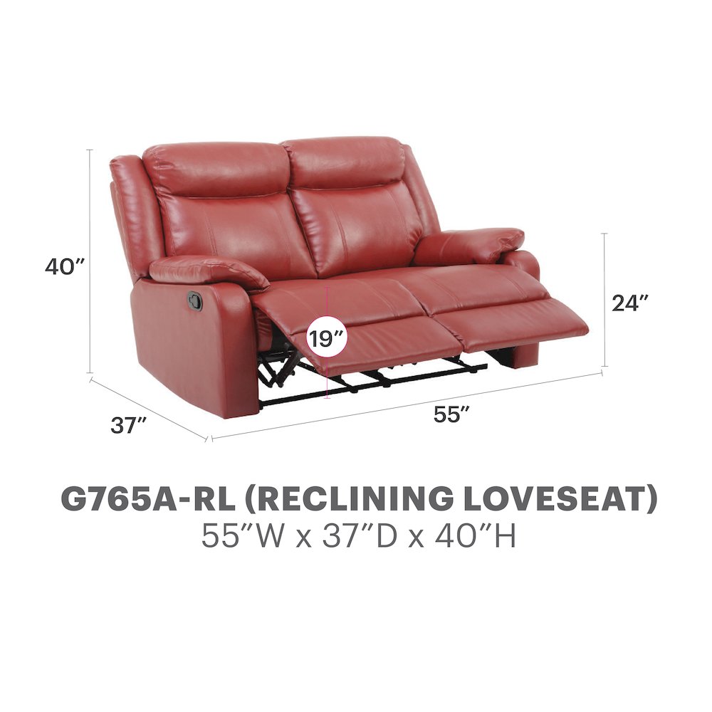 Glory Furniture Ward Reclining Loveseat in Red Color. Picture 6