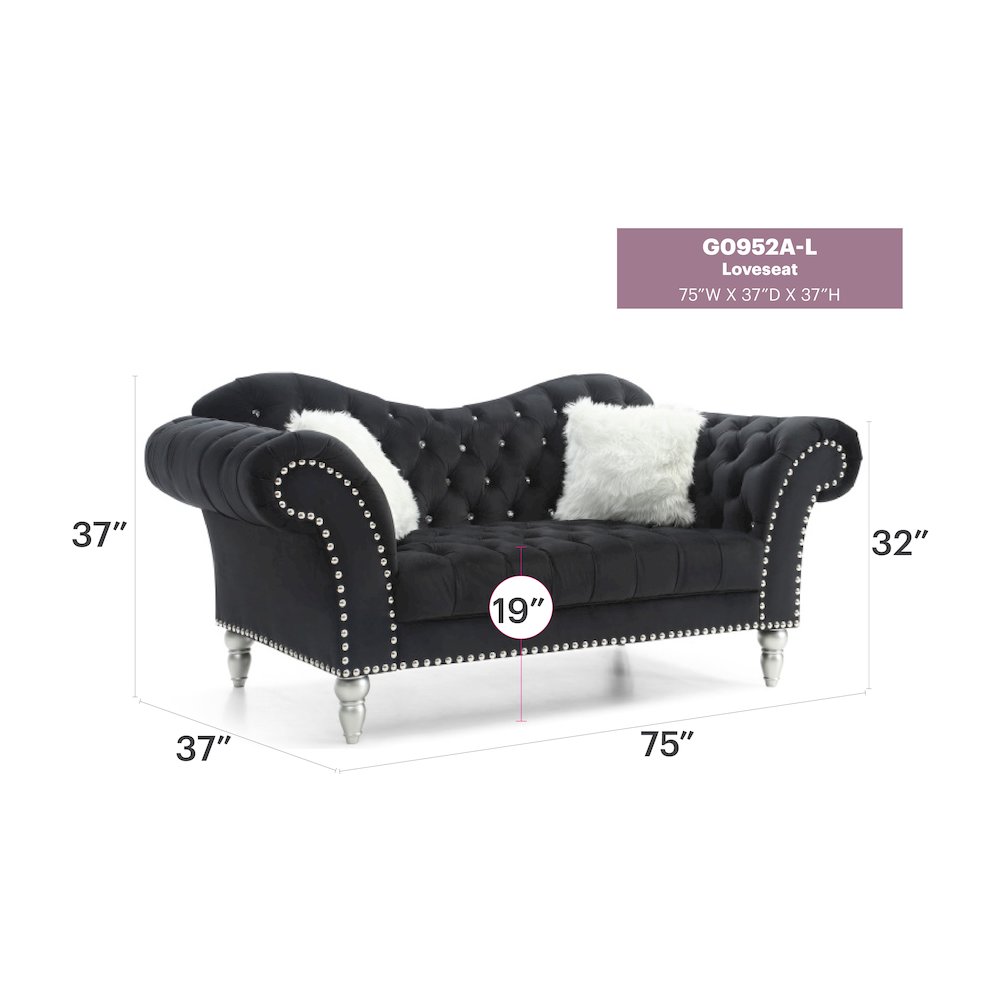 Glory Furniture Wilshire Loveseat in Black Color. Picture 7