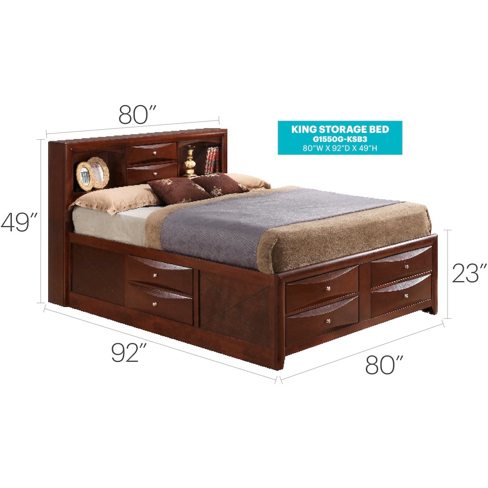 Glory Furniture Marilla King Storage Bed in Cherry Color. Picture 3