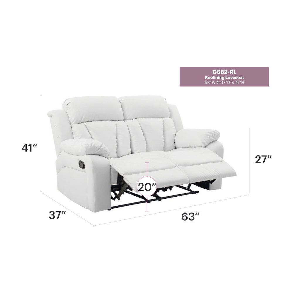 Glory Furniture Daria Reclining Loveseat in White Color. Picture 6