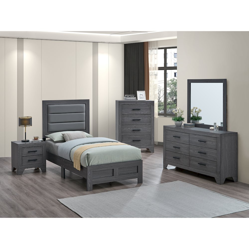 Wooden Platform Bed Frame with Headboard, Bedroom Bed Furniture, Gray, Twin. Picture 6