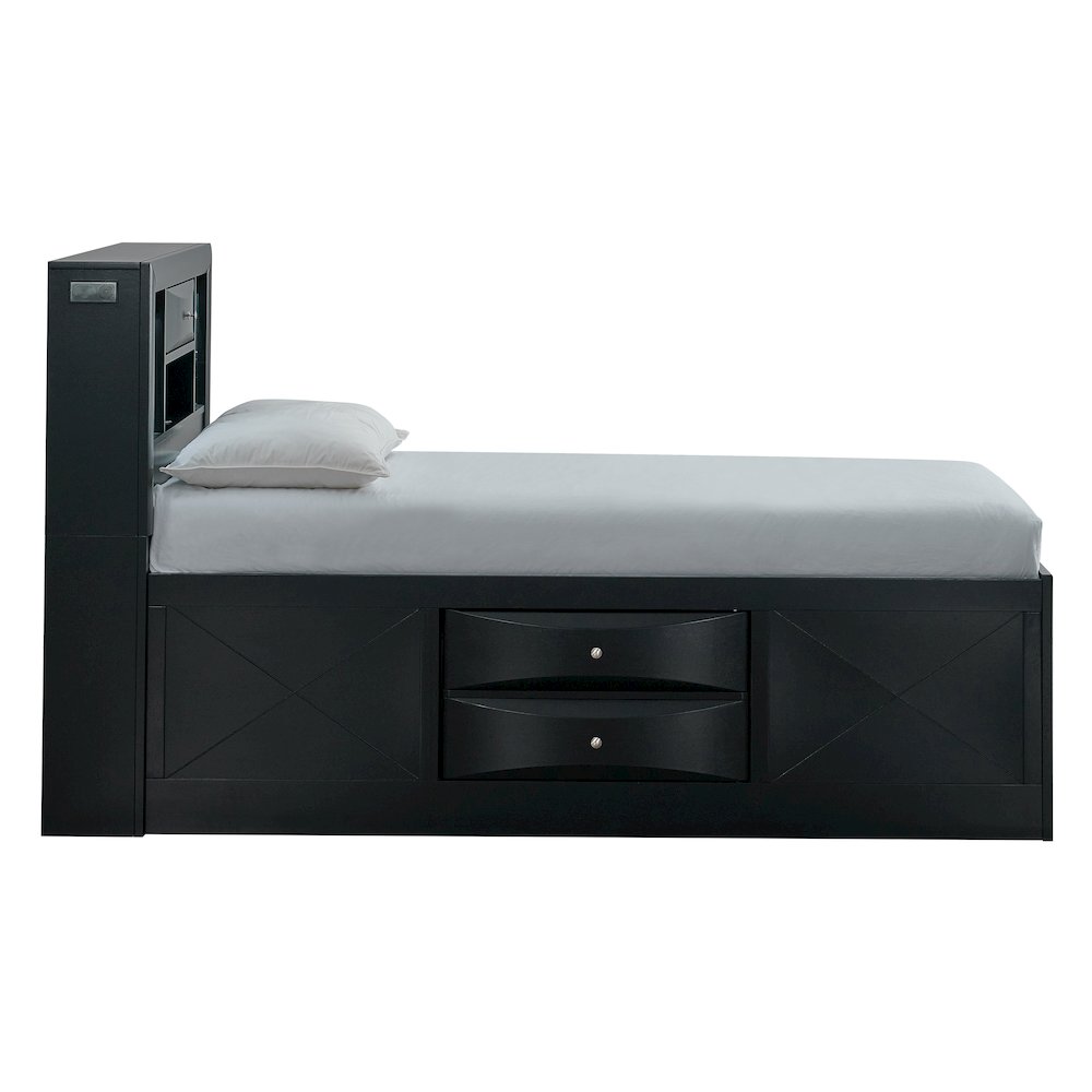 Platform Bed Frame with Headboard, Modern Wooden Bed Frame Bedroom, Black, Twin. Picture 4
