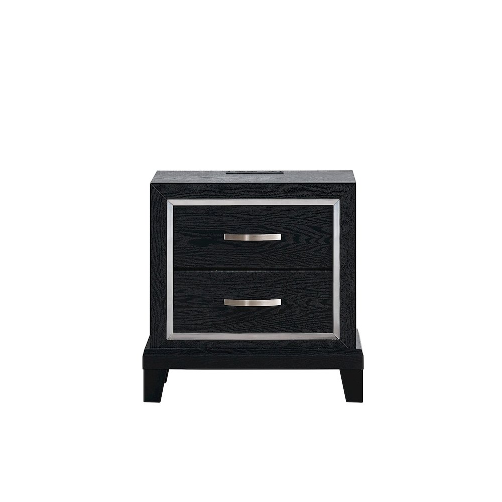 Contemporary Livingston 2 Drawer Nightstand with AC/USB Outlets, Black. Picture 6